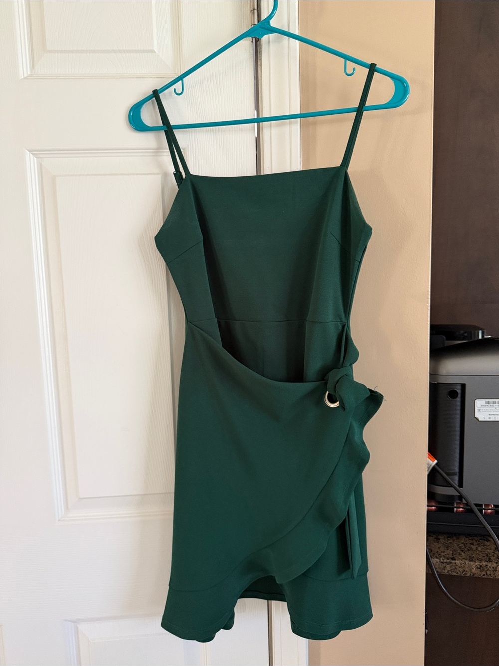 SHEIN Dark Green Spaghetti Strap Wrap-Style Mini Dress